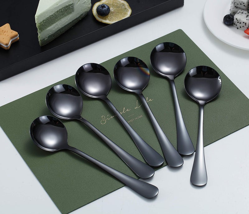 Kyraton 6-Piece Stainless Steel Round Spoons - Black Titanium Plated, Dishwasher Safe - Image 2